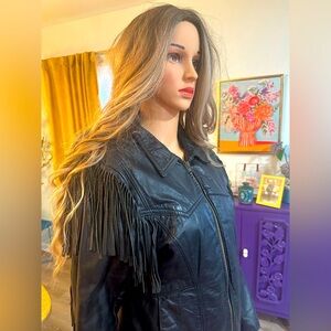 BRANDED GARMENTS INC Black Fringe Leather Jacket Sz M